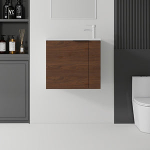 English Elm 22 Inch Floating Wall Mounted Bathroom Vanity with Ceramic Sink and Soft Close Cabinet Brown B2775P510746