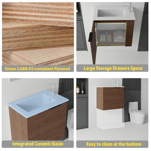 English Elm 22 Inch Floating Wall Mounted Bathroom Vanity with Ceramic Sink and Soft Close Cabinet Brown B2775P510746