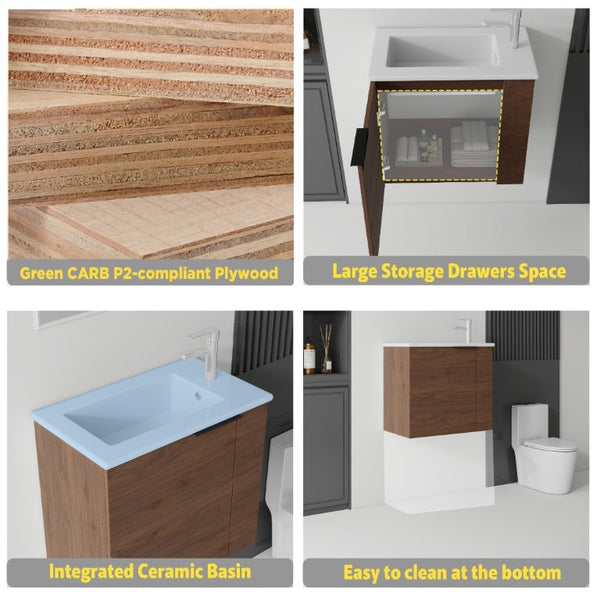 English Elm 22 Inch Floating Wall Mounted Bathroom Vanity with Ceramic Sink and Soft Close Cabinet Brown B2775P510746
