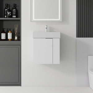 English Elm 21.6 Inch Floating Bathroom Vanity with Ceramic Sink Soft-Close Plywood Cabinet White B2775P510747