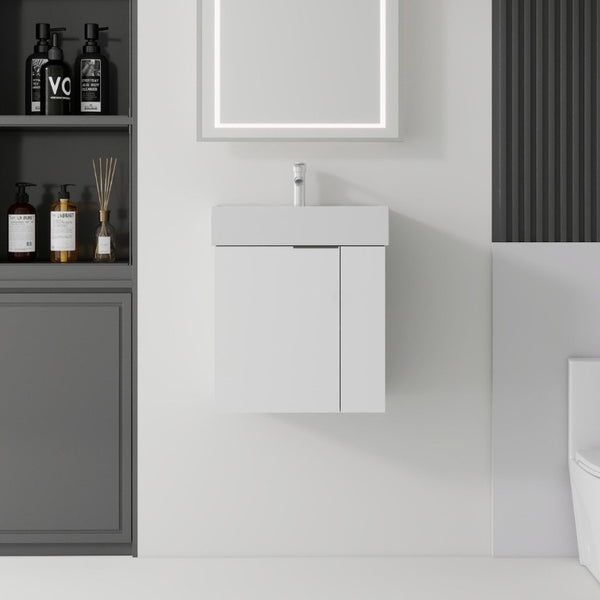 English Elm 21.6 Inch Floating Bathroom Vanity with Ceramic Sink Soft-Close Plywood Cabinet White B2775P510747