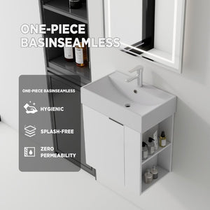 English Elm 21.6 Inch Floating Bathroom Vanity with Ceramic Sink Soft-Close Plywood Cabinet White B2775P510747