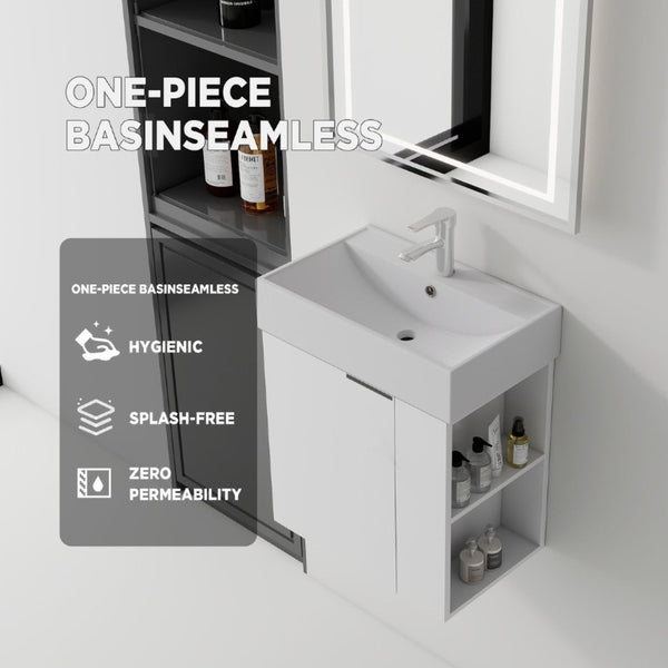 English Elm 21.6 Inch Floating Bathroom Vanity with Ceramic Sink Soft-Close Plywood Cabinet White B2775P510747