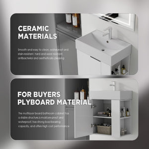 English Elm 21.6 Inch Floating Bathroom Vanity with Ceramic Sink Soft-Close Plywood Cabinet White B2775P510747
