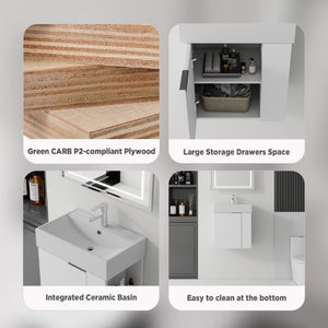 English Elm 21.6 Inch Floating Bathroom Vanity with Ceramic Sink Soft-Close Plywood Cabinet White B2775P510747