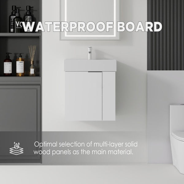English Elm 21.6 Inch Floating Bathroom Vanity with Ceramic Sink Soft-Close Plywood Cabinet White B2775P510747