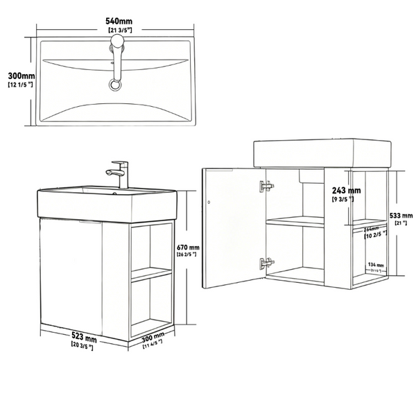 English Elm 21.6 Inch Floating Bathroom Vanity with Ceramic Sink Soft-Close Plywood Cabinet White B2775P510747