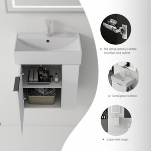 English Elm 21.6 Inch Floating Bathroom Vanity with Ceramic Sink Soft-Close Plywood Cabinet White B2775P510747