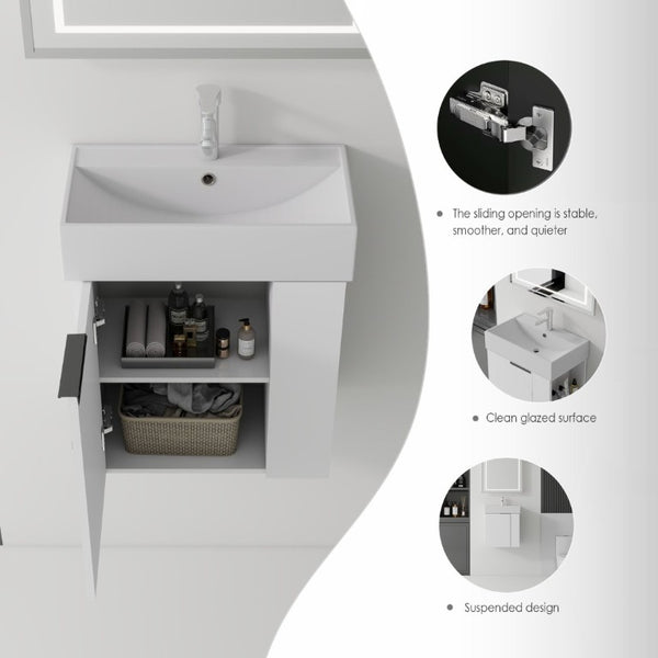 English Elm 21.6 Inch Floating Bathroom Vanity with Ceramic Sink Soft-Close Plywood Cabinet White B2775P510747