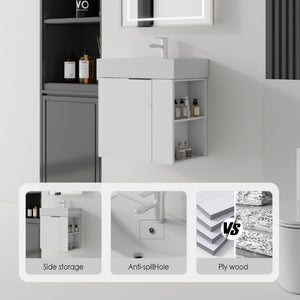 English Elm 21.6 Inch Floating Bathroom Vanity with Ceramic Sink Soft-Close Plywood Cabinet White B2775P510747