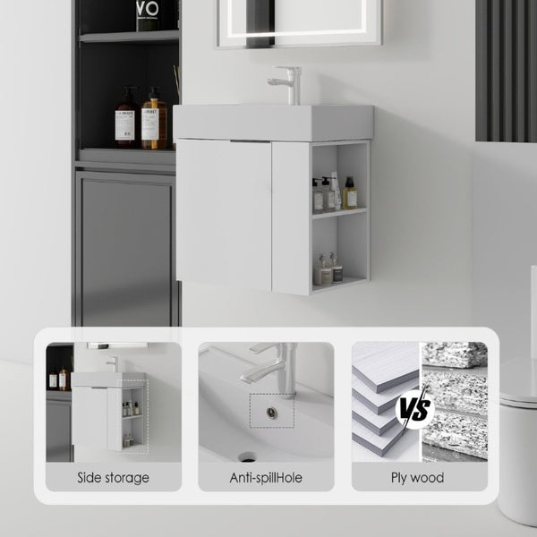 English Elm 21.6 Inch Floating Bathroom Vanity with Ceramic Sink Soft-Close Plywood Cabinet White B2775P510747