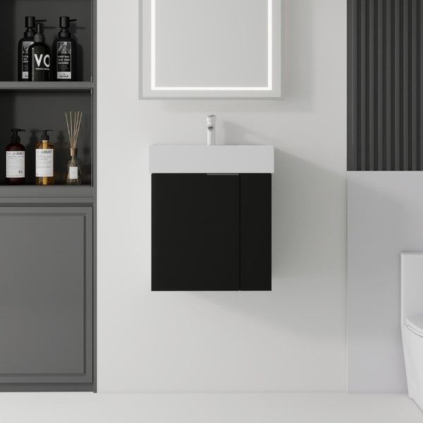English Elm 21.6 Inch Floating Bathroom Vanity with Ceramic Sink Soft-Close Plywood Cabinet Black B2775P510748