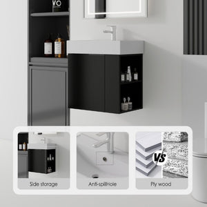 English Elm 21.6 Inch Floating Bathroom Vanity with Ceramic Sink Soft-Close Plywood Cabinet Black B2775P510748