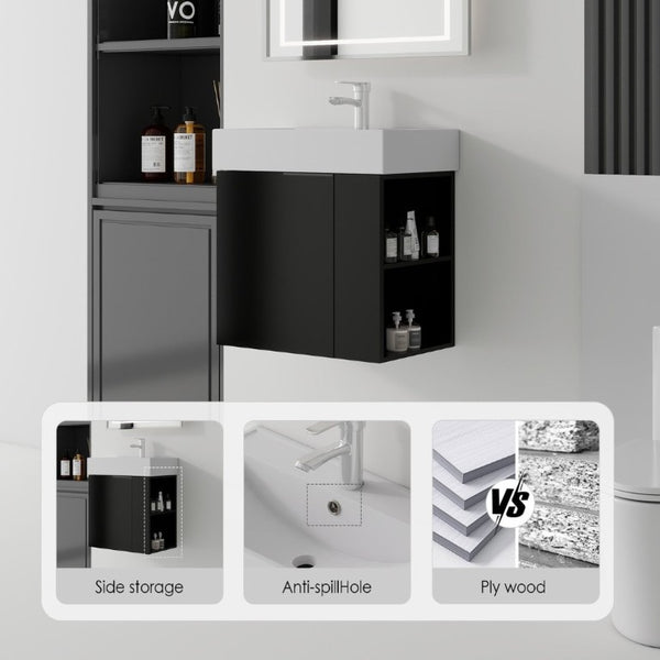 English Elm 21.6 Inch Floating Bathroom Vanity with Ceramic Sink Soft-Close Plywood Cabinet Black B2775P510748