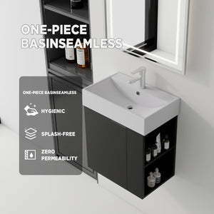 English Elm 21.6 Inch Floating Bathroom Vanity with Ceramic Sink Soft-Close Plywood Cabinet Black B2775P510748