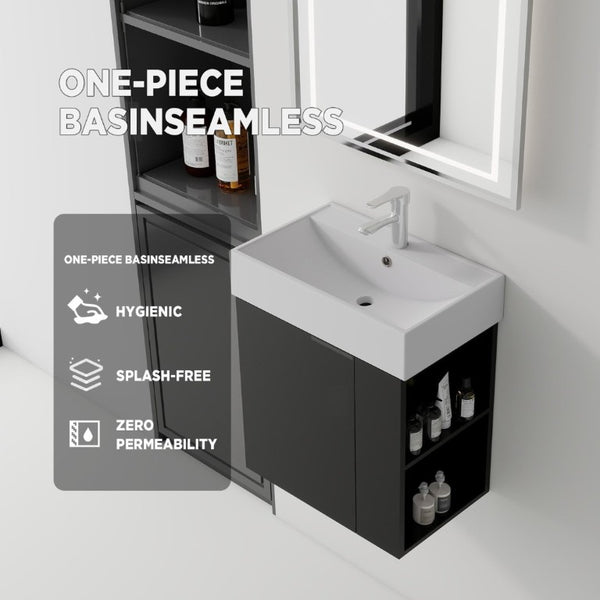 English Elm 21.6 Inch Floating Bathroom Vanity with Ceramic Sink Soft-Close Plywood Cabinet Black B2775P510748