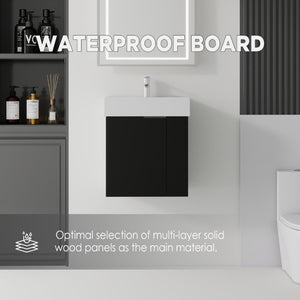 English Elm 21.6 Inch Floating Bathroom Vanity with Ceramic Sink Soft-Close Plywood Cabinet Black B2775P510748