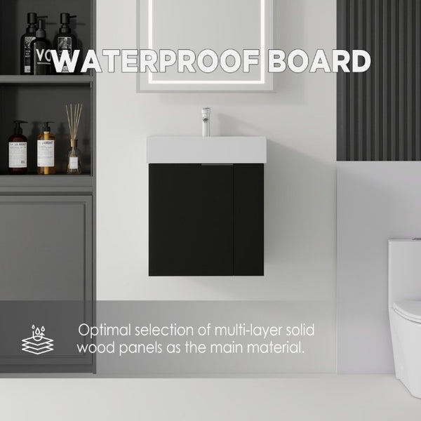 English Elm 21.6 Inch Floating Bathroom Vanity with Ceramic Sink Soft-Close Plywood Cabinet Black B2775P510748