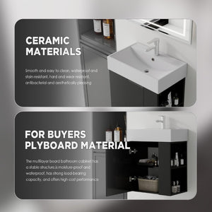 English Elm 21.6 Inch Floating Bathroom Vanity with Ceramic Sink Soft-Close Plywood Cabinet Black B2775P510748
