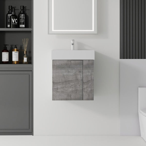 English Elm 21.6 Inch Floating Bathroom Vanity with Ceramic Sink Soft-Close Plywood Cabinet Grey B2775P510749