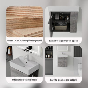 English Elm 21.6 Inch Floating Bathroom Vanity with Ceramic Sink Soft-Close Plywood Cabinet Grey B2775P510749