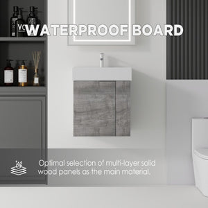 English Elm 21.6 Inch Floating Bathroom Vanity with Ceramic Sink Soft-Close Plywood Cabinet Grey B2775P510749