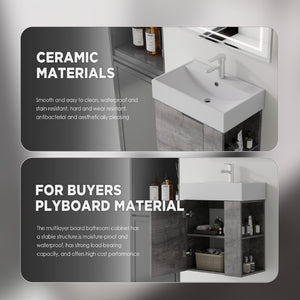 English Elm 21.6 Inch Floating Bathroom Vanity with Ceramic Sink Soft-Close Plywood Cabinet Grey B2775P510749
