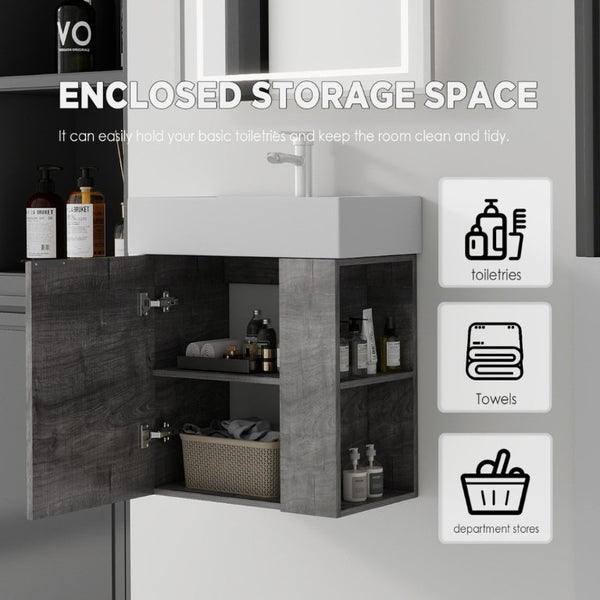 English Elm 21.6 Inch Floating Bathroom Vanity with Ceramic Sink Soft-Close Plywood Cabinet Grey B2775P510749