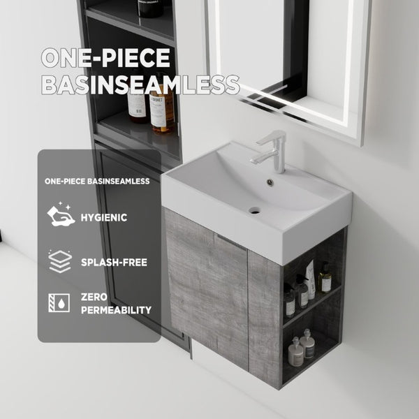 English Elm 21.6 Inch Floating Bathroom Vanity with Ceramic Sink Soft-Close Plywood Cabinet Grey B2775P510749