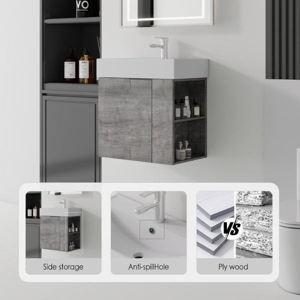 English Elm 21.6 Inch Floating Bathroom Vanity with Ceramic Sink Soft-Close Plywood Cabinet Grey B2775P510749