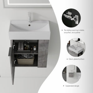 English Elm 21.6 Inch Floating Bathroom Vanity with Ceramic Sink Soft-Close Plywood Cabinet Grey B2775P510749