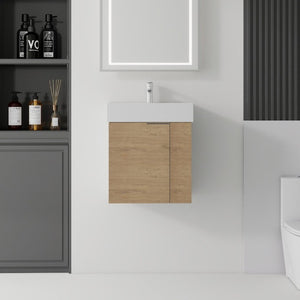 English Elm 21.6 Inch Floating Bathroom Vanity with Ceramic Sink Soft-Close Plywood Cabinet Oak B2775P510750