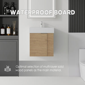 English Elm 21.6 Inch Floating Bathroom Vanity with Ceramic Sink Soft-Close Plywood Cabinet Oak B2775P510750