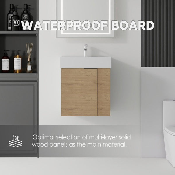 English Elm 21.6 Inch Floating Bathroom Vanity with Ceramic Sink Soft-Close Plywood Cabinet Oak B2775P510750