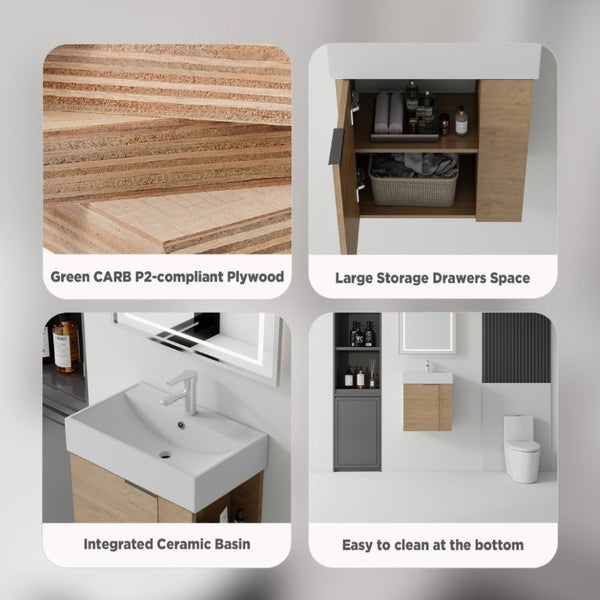 English Elm 21.6 Inch Floating Bathroom Vanity with Ceramic Sink Soft-Close Plywood Cabinet Oak B2775P510750
