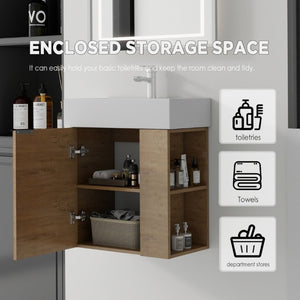 English Elm 21.6 Inch Floating Bathroom Vanity with Ceramic Sink Soft-Close Plywood Cabinet Oak B2775P510750