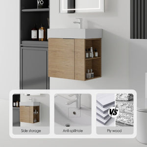 English Elm 21.6 Inch Floating Bathroom Vanity with Ceramic Sink Soft-Close Plywood Cabinet Oak B2775P510750