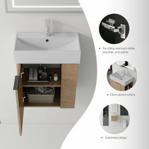 English Elm 21.6 Inch Floating Bathroom Vanity with Ceramic Sink Soft-Close Plywood Cabinet Oak B2775P510750
