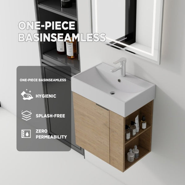 English Elm 21.6 Inch Floating Bathroom Vanity with Ceramic Sink Soft-Close Plywood Cabinet Oak B2775P510750