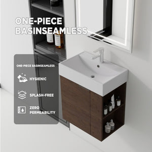 English Elm 21.6 Inch Floating Bathroom Vanity with Ceramic Sink Soft-Close Plywood Cabinet Brown B2775P510751