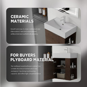English Elm 21.6 Inch Floating Bathroom Vanity with Ceramic Sink Soft-Close Plywood Cabinet Brown B2775P510751