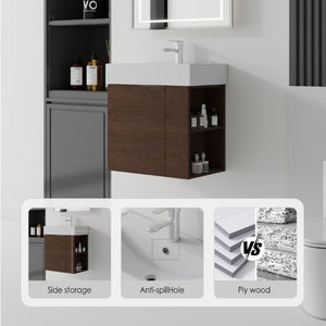 English Elm 21.6 Inch Floating Bathroom Vanity with Ceramic Sink Soft-Close Plywood Cabinet Brown B2775P510751