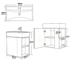 English Elm 21.6 Inch Floating Bathroom Vanity with Ceramic Sink Soft-Close Plywood Cabinet Brown B2775P510751