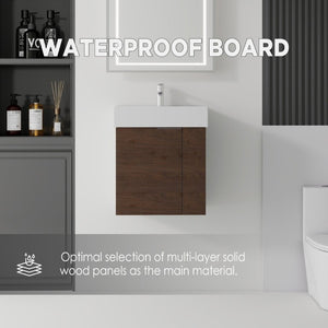 English Elm 21.6 Inch Floating Bathroom Vanity with Ceramic Sink Soft-Close Plywood Cabinet Brown B2775P510751