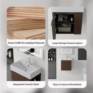 English Elm 21.6 Inch Floating Bathroom Vanity with Ceramic Sink Soft-Close Plywood Cabinet Brown B2775P510751