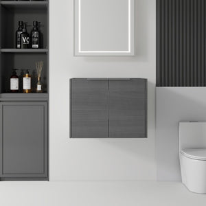 English Elm 24 Inch Wall Mounted Floating Bathroom Vanity Plywood Cabinet with Soft Close Doors Grey - A B2775P510752