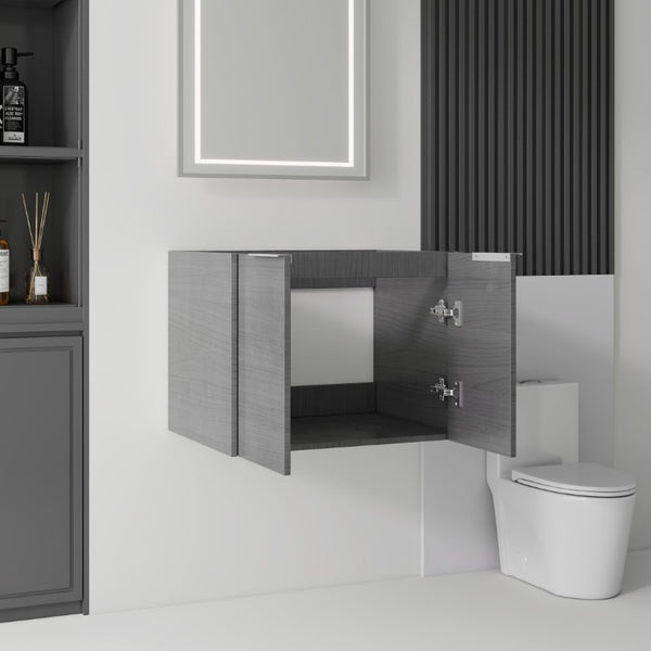 English Elm 24 Inch Wall Mounted Floating Bathroom Vanity Plywood Cabinet with Soft Close Doors Grey - A B2775P510752