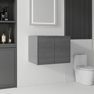 English Elm 24 Inch Wall Mounted Floating Bathroom Vanity Plywood Cabinet with Soft Close Doors Grey - A B2775P510752