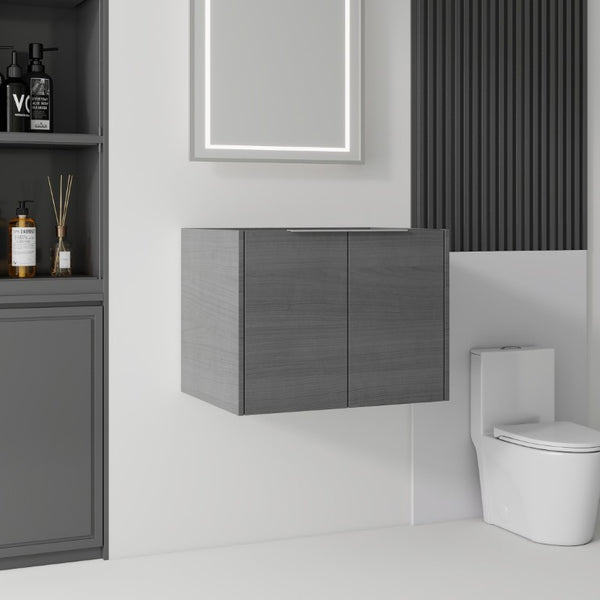 English Elm 24 Inch Wall Mounted Floating Bathroom Vanity Plywood Cabinet with Soft Close Doors Grey - A B2775P510752
