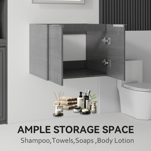 English Elm 24 Inch Wall Mounted Floating Bathroom Vanity Plywood Cabinet with Soft Close Doors Grey - A B2775P510752